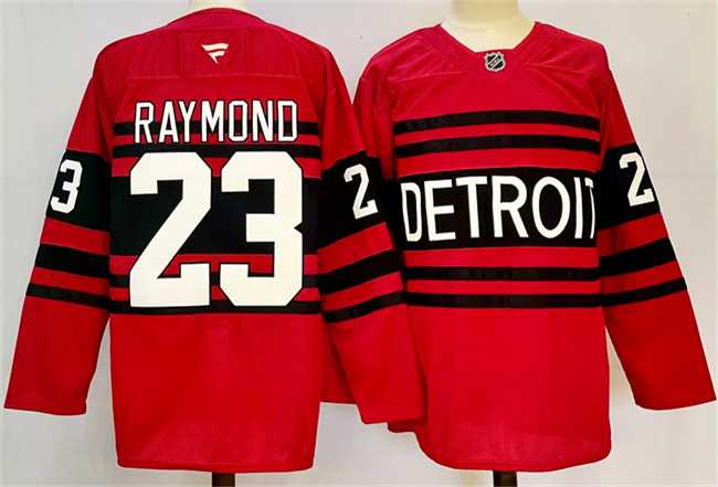 Mens Detroit Red Wings #23 Lucas Raymond Red 2024-25 Reverse Retro Stitched Jersey